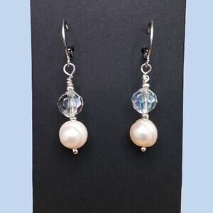 Baroque Freshwater Pearl Earrings Artisan Made Vintage Beaded Crystal Dangle New
